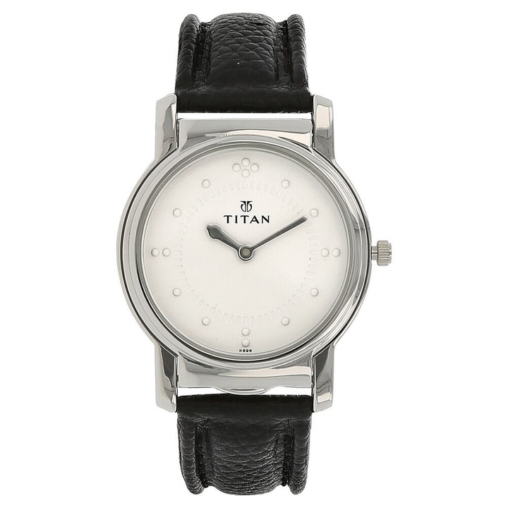 Titan Analog Silver Dial Quartz Stainless Steel Black Leather Strap Watch for Men NR1855SL01