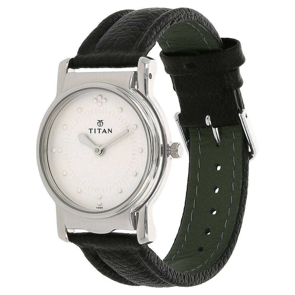 Titan Analog Silver Dial Quartz Stainless Steel Black Leather Strap Watch for Men NR1855SL01