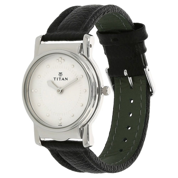Titan Analog Silver Dial Quartz Stainless Steel Black Leather Strap Watch for Men NR1855SL01