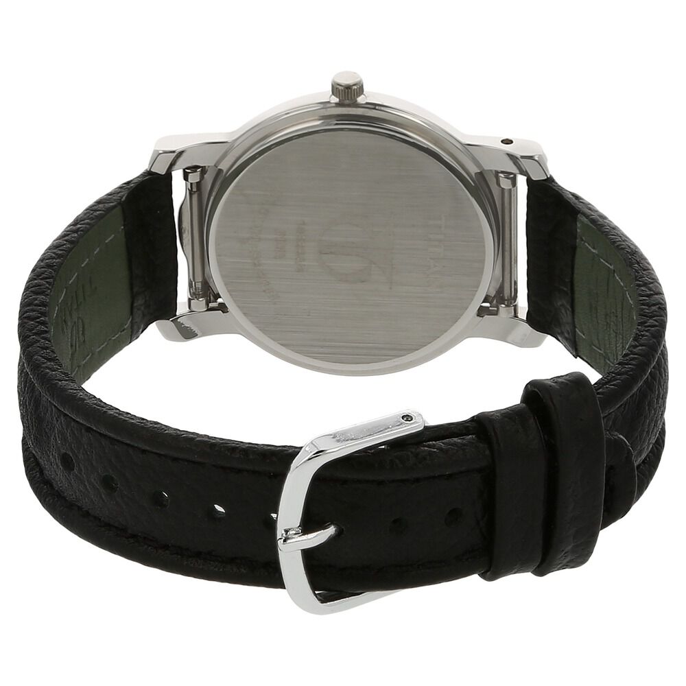Titan Analog Silver Dial Quartz Stainless Steel Black Leather Strap Watch for Men NR1855SL01