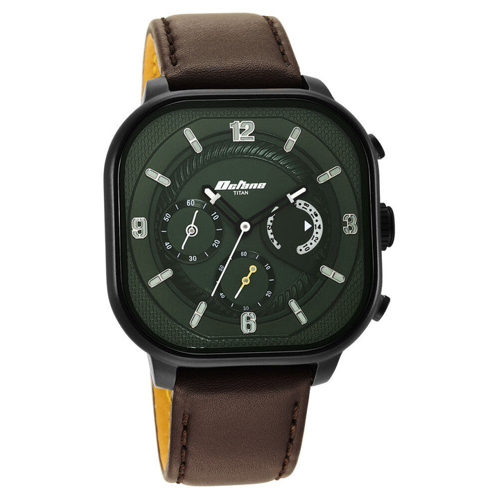 Titan Octane Aerobatics Green Dial Chronograph Leather Strap watch for Men - The Watch Factory ®
