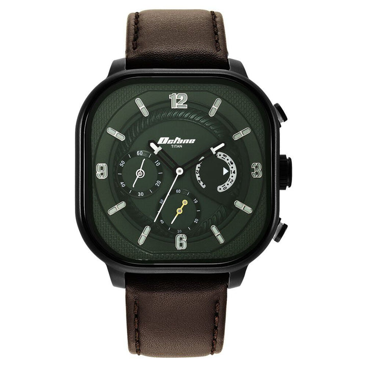 Titan Octane Aerobatics Green Dial Chronograph Leather Strap watch for Men - The Watch Factory ®