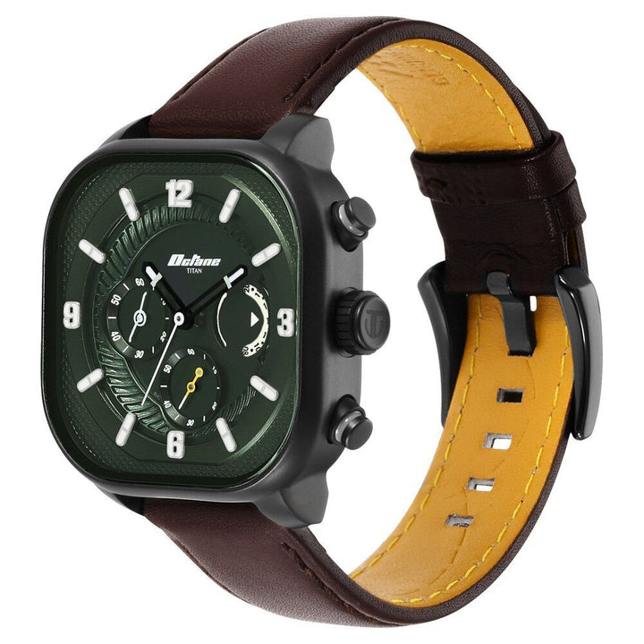 Titan Octane Aerobatics Green Dial Chronograph Leather Strap watch for Men - The Watch Factory ®