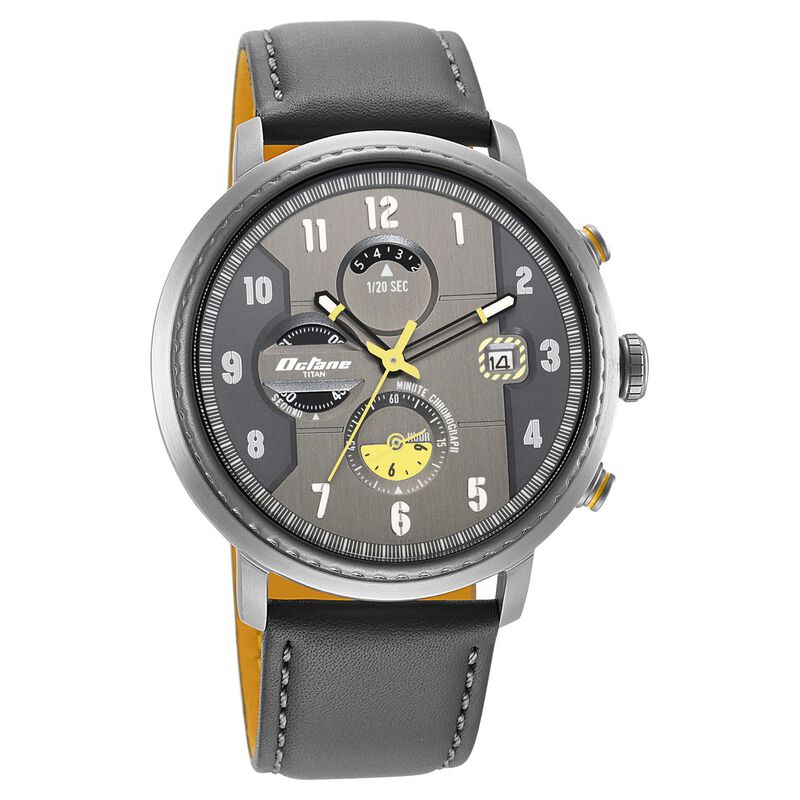 Titan Octane Aerobatics Anthracite Dial Chronograph Leather Strap Watch For Men