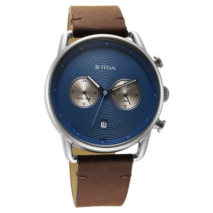 Titan Quartz Analog Leather Strap Watch for Men-1860SL03