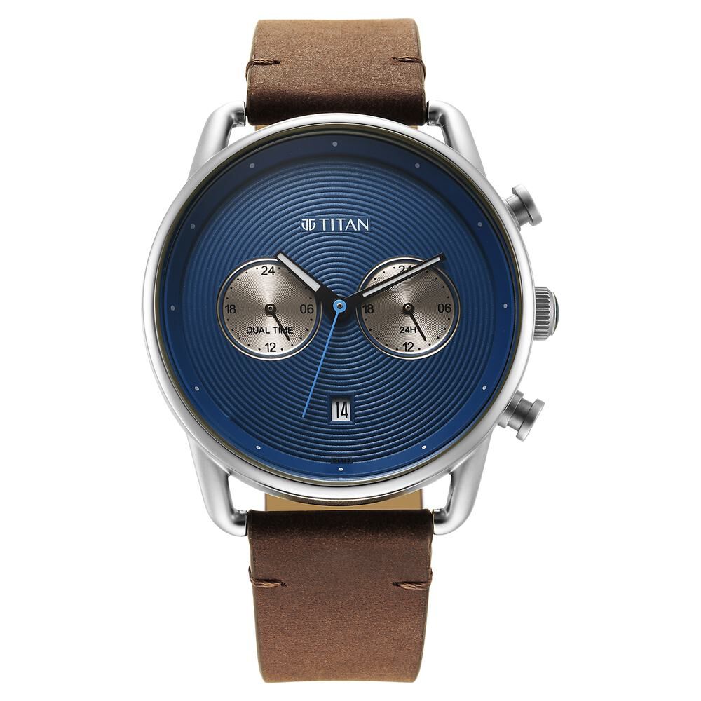 Titan Quartz Analog Leather Strap Watch for Men-1860SL03