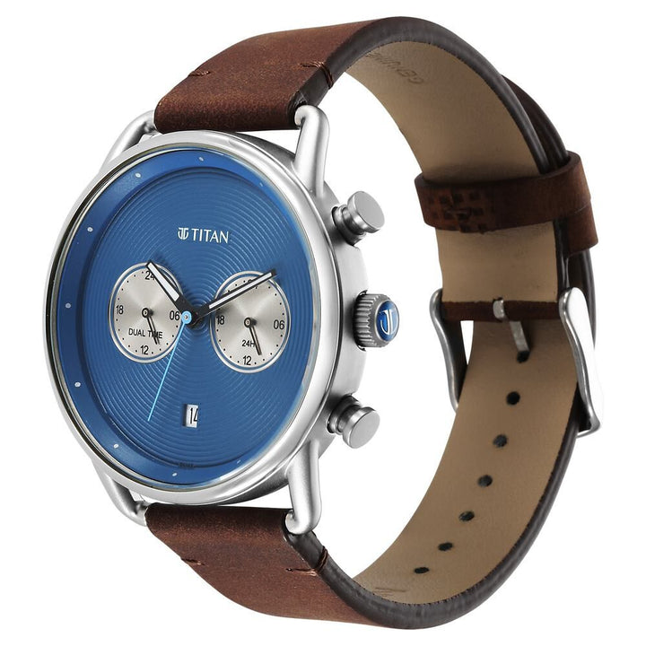Titan Quartz Analog Leather Strap Watch for Men-1860SL03