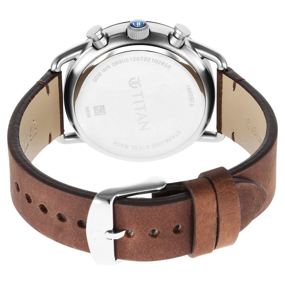 Titan Quartz Analog Leather Strap Watch for Men-1860SL03