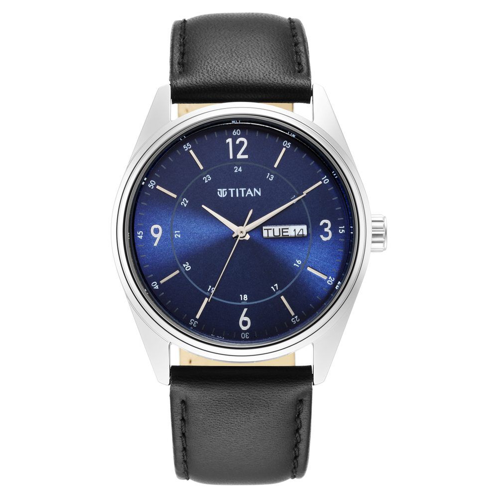 Titan Quartz Analog Blue Dial Leather Strap Watch for Men-NP1864SL02 ...