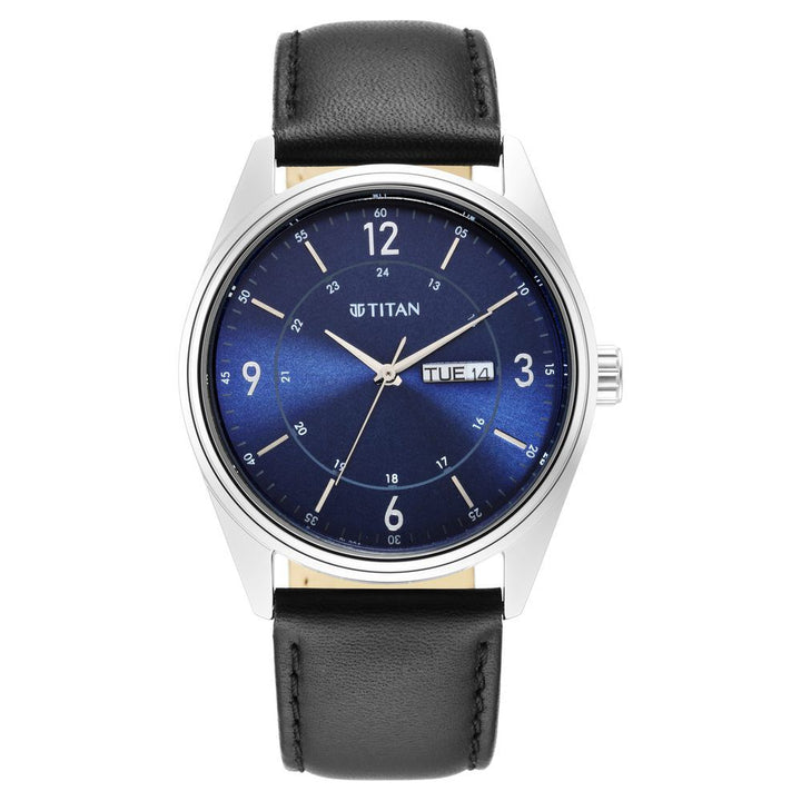 Titan Quartz Analog Blue Dial Leather Strap Watch for Men-NP1864SL02