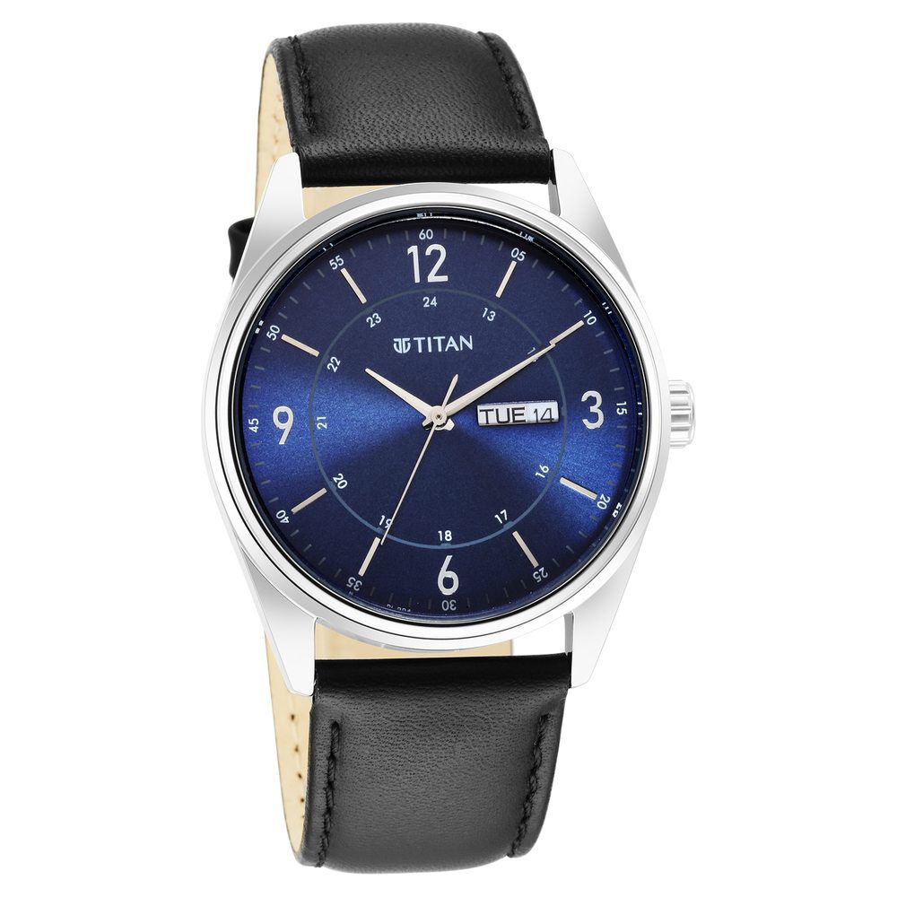 Titan Quartz Analog Blue Dial Leather Strap Watch for Men-NP1864SL02