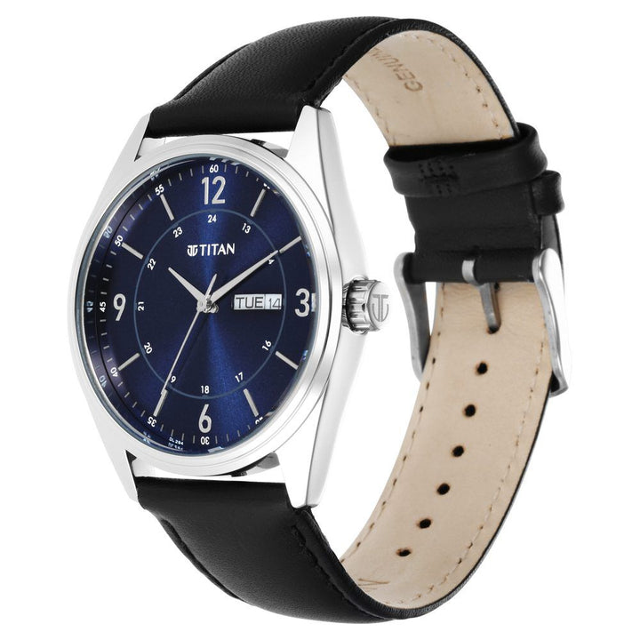 Titan Quartz Analog Blue Dial Leather Strap Watch for Men-NP1864SL02