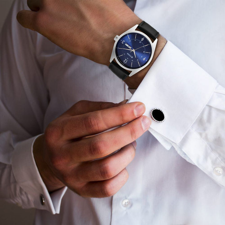 Titan Quartz Analog Blue Dial Leather Strap Watch for Men-NP1864SL02