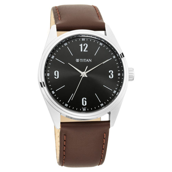 Titan Quartz Analog Black Dial Stainless Steel Strap Watch for Men-NP1864SL05
