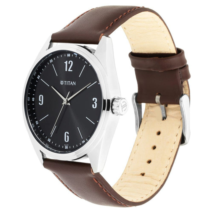 Titan Quartz Analog Black Dial Stainless Steel Strap Watch for Men-NP1864SL05