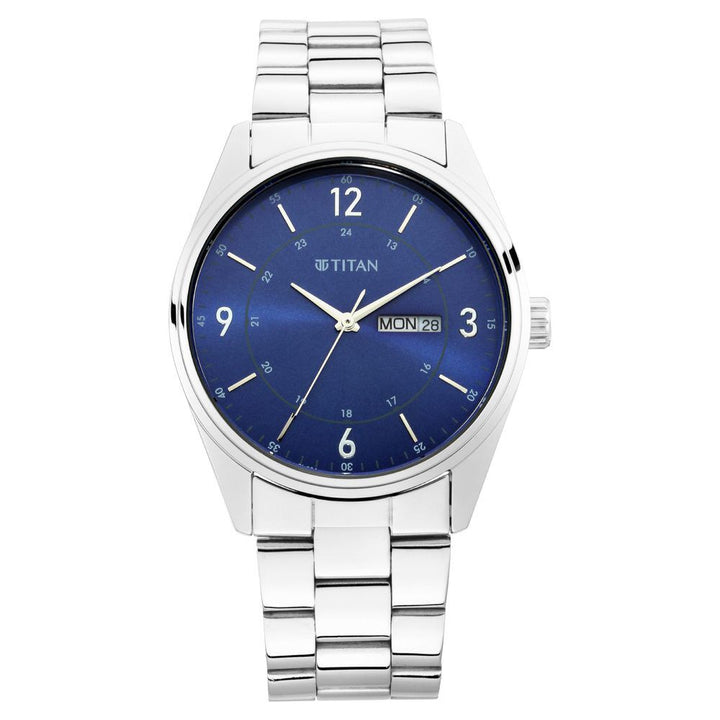 Titan Blue Dial Analog with Day and DateStainless Steel Strap watch for Men-NP1864SM03