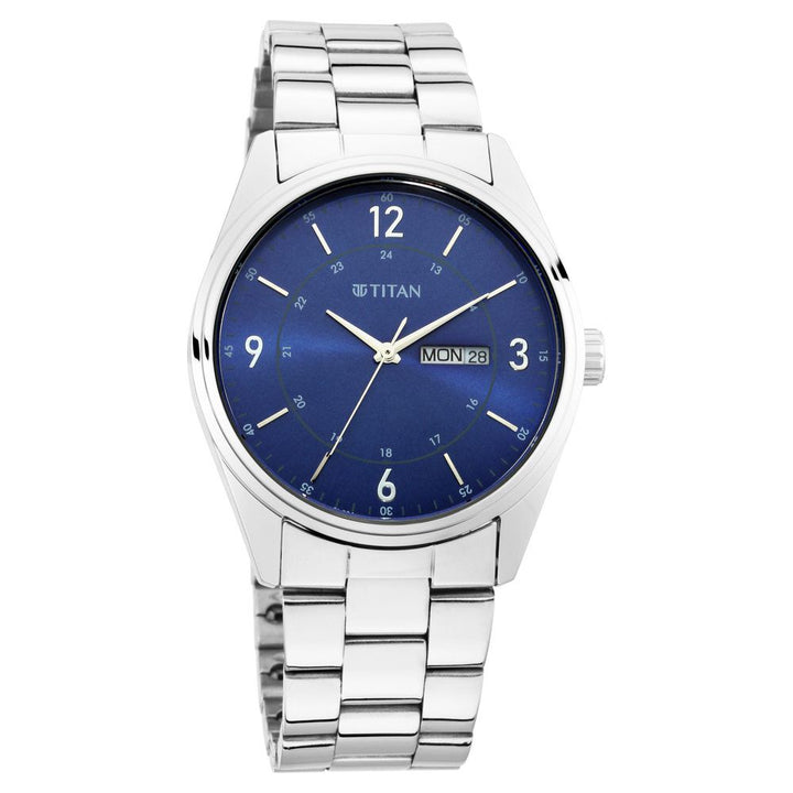 Titan Blue Dial Analog with Day and DateStainless Steel Strap watch for Men-NP1864SM03