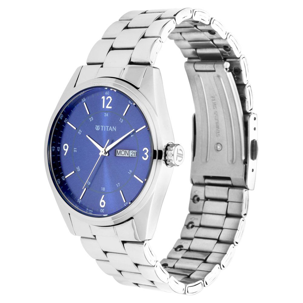 Titan Blue Dial Analog with Day and DateStainless Steel Strap watch for Men-NP1864SM03