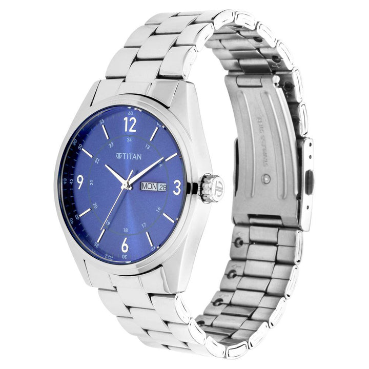 Titan Blue Dial Analog with Day and DateStainless Steel Strap watch for Men-NP1864SM03