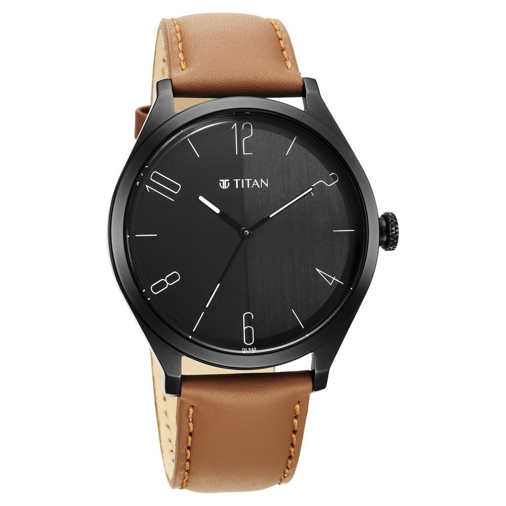 Titan Quartz Analog Black Dial Leather Strap Watch for Men - The Watch Factory ®