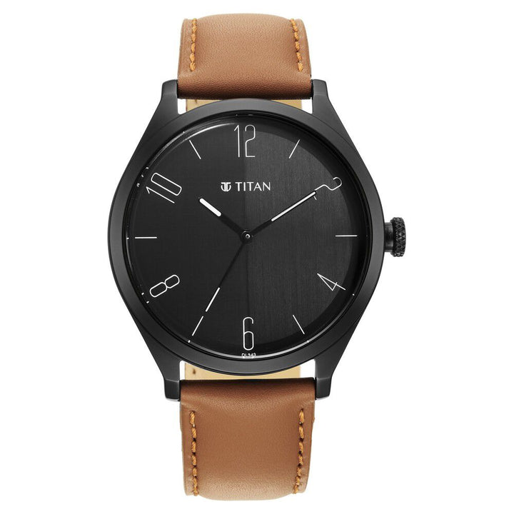 Titan Quartz Analog Black Dial Leather Strap Watch for Men - The Watch Factory ®