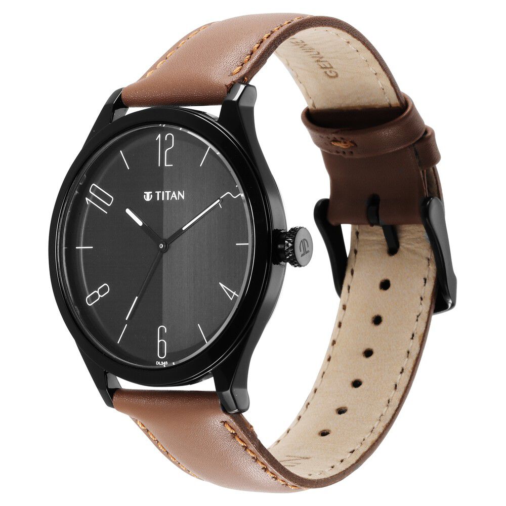 Titan Quartz Analog Black Dial Leather Strap Watch for Men NS1865NL01