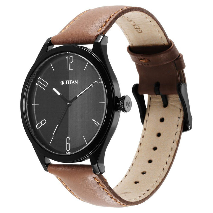 Titan Quartz Analog Black Dial Leather Strap Watch for Men NS1865NL01