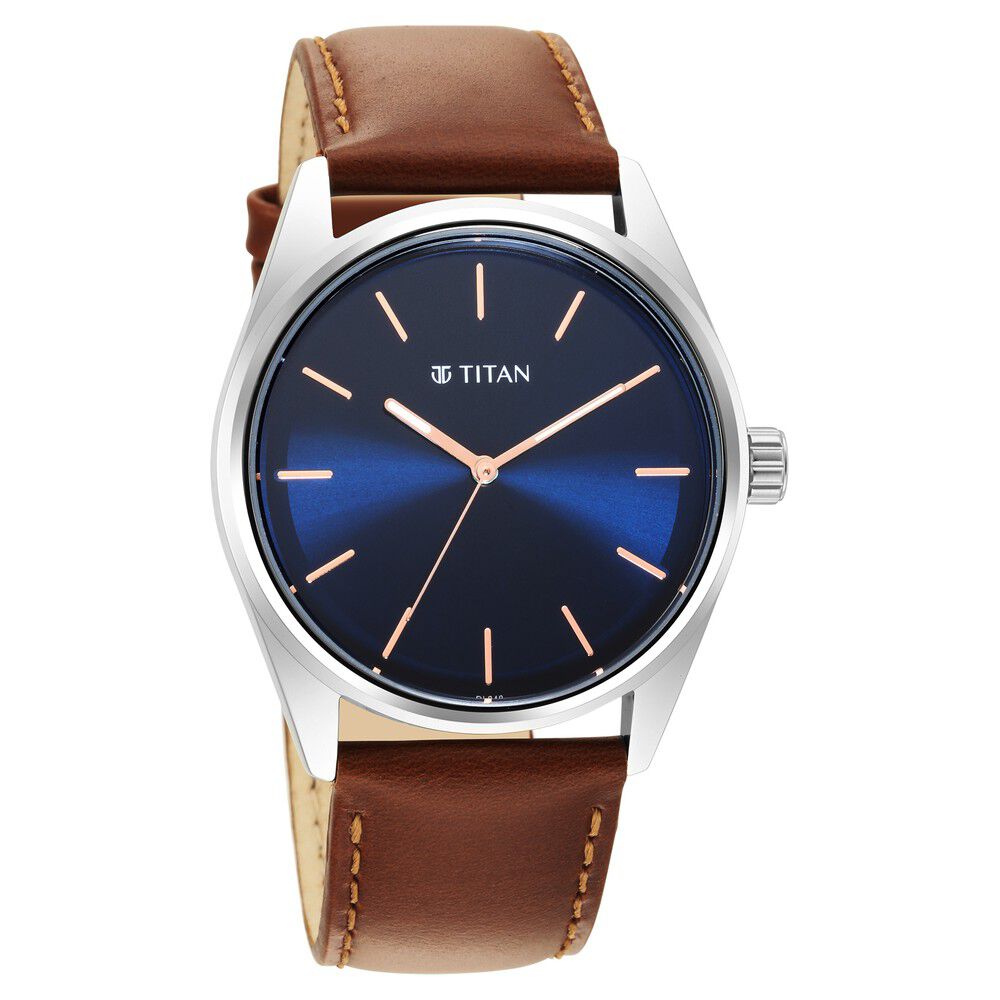 Titan Quartz Analog Blue Dial Leather Strap Watch for Men NS1866SL01