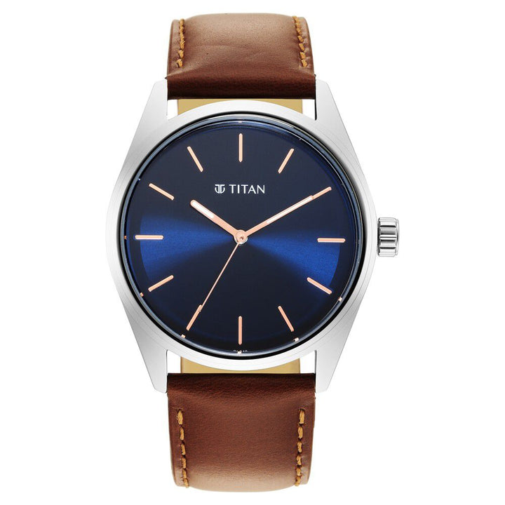 Titan Quartz Analog Blue Dial Leather Strap Watch for Men NS1866SL01