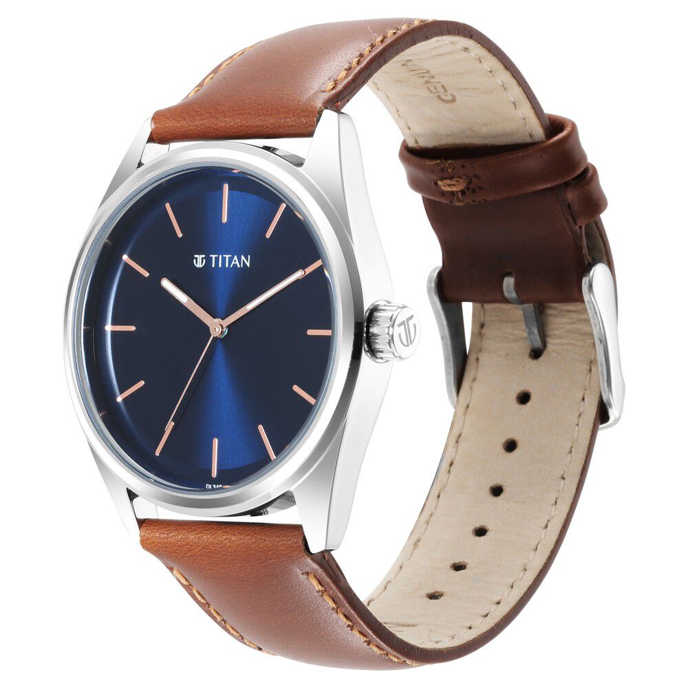 Titan Quartz Analog Blue Dial Leather Strap Watch for Men-NT1866SL01