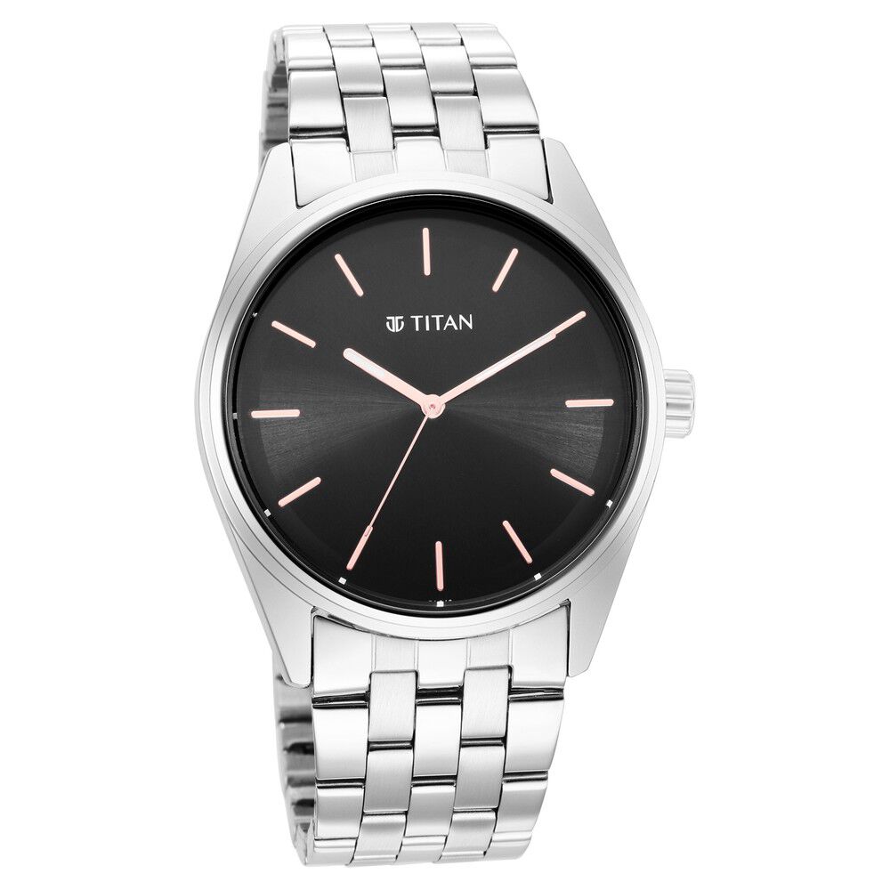 Titan Workwear Quartz Analog Black Dial Silver Stainless Steel Strap Watch For Men - The Watch Factory ®