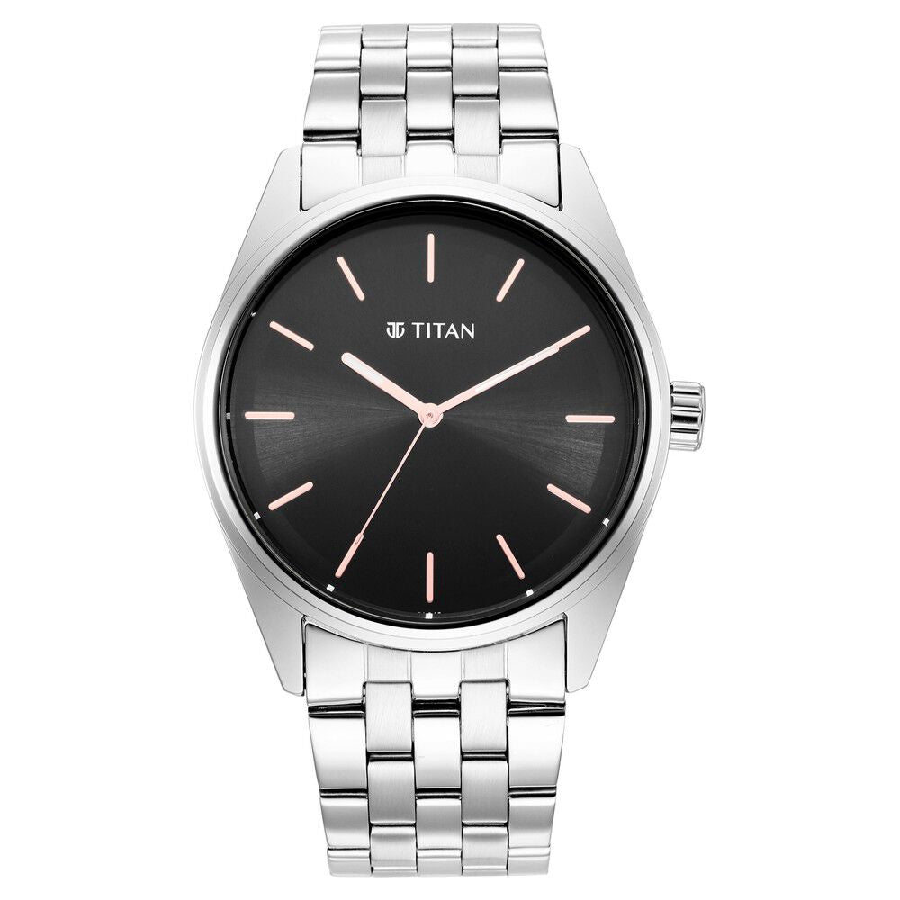 Titan Quartz Analog Black Dial Stainless Steel Strap Watch for Men NS1866SM01