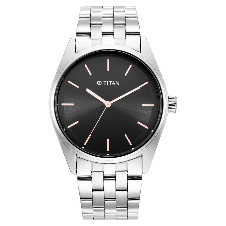 Titan Quartz Analog Black Dial Stainless Steel Strap Watch for Men NS1866SM01