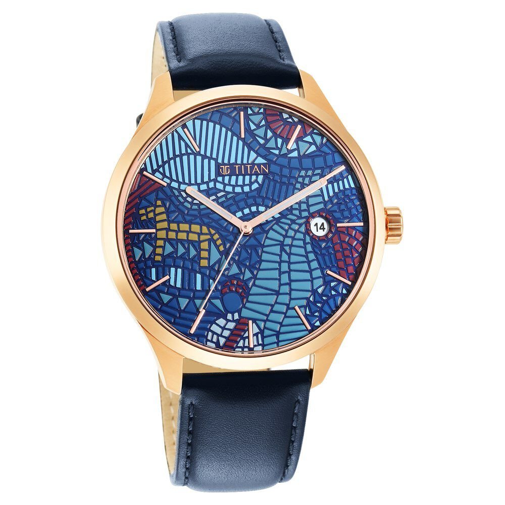 Titan Punjab Collection Blue Dial Analog with Date Leather Strap Watch for Men - The Watch Factory ®