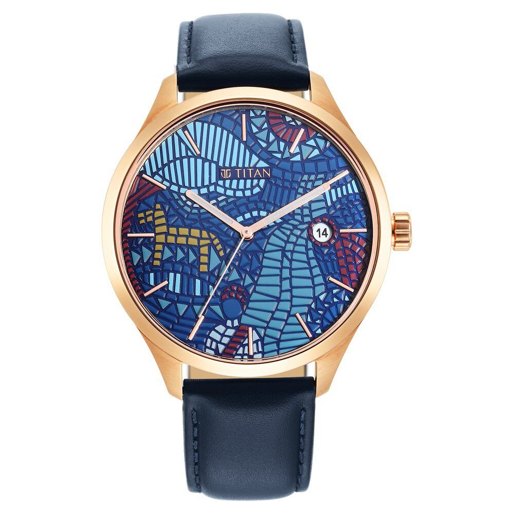 Titan Punjab Collection Blue Dial Analog with Date Leather Strap Watch for Men - The Watch Factory ®