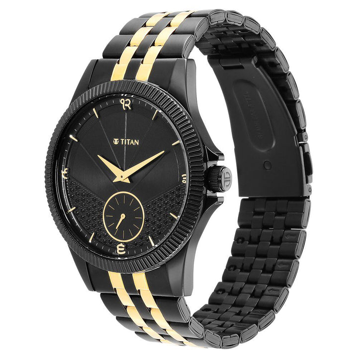 Titan Punjab Collection Black Dial Analog Stainless Steel Strap Watch for Men-NS1868KM01