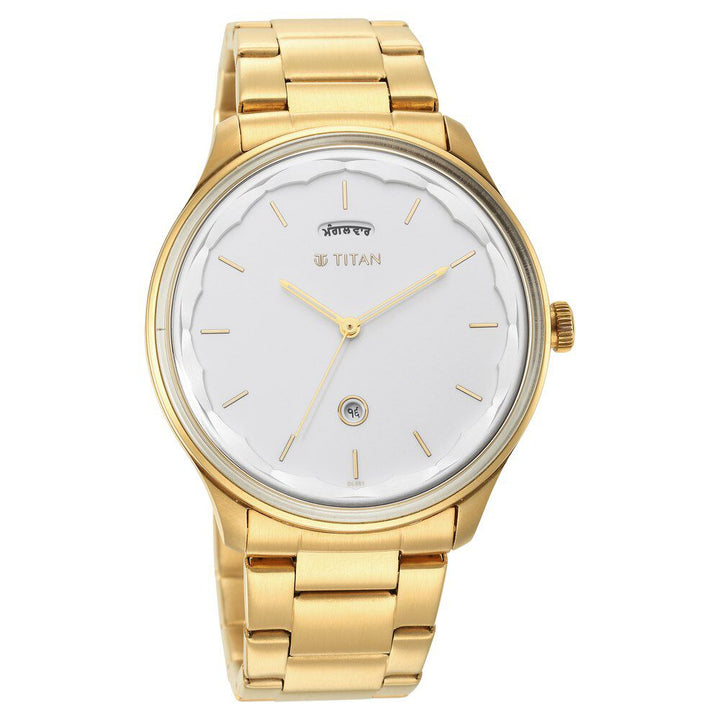 Titan Punjab Collection White Dial Analog with Day and Date Stainless Steel Strap Watch for Men-NS1869YM01