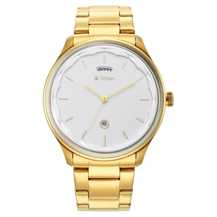Titan Punjab Collection White Dial Analog with Day and Date Stainless Steel Strap Watch for Men-NS1869YM01