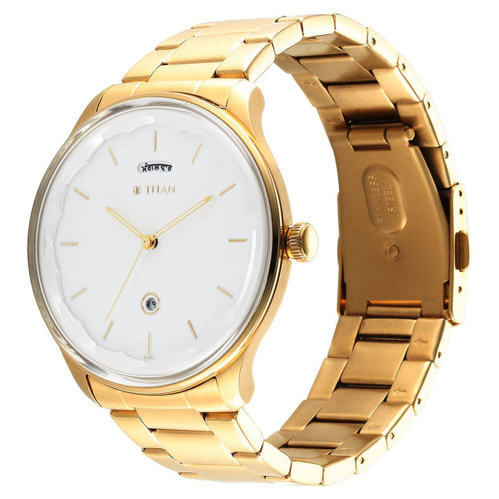 Titan Punjab Collection White Dial Analog with Day and Date Stainless Steel Strap Watch for Men-NS1869YM01