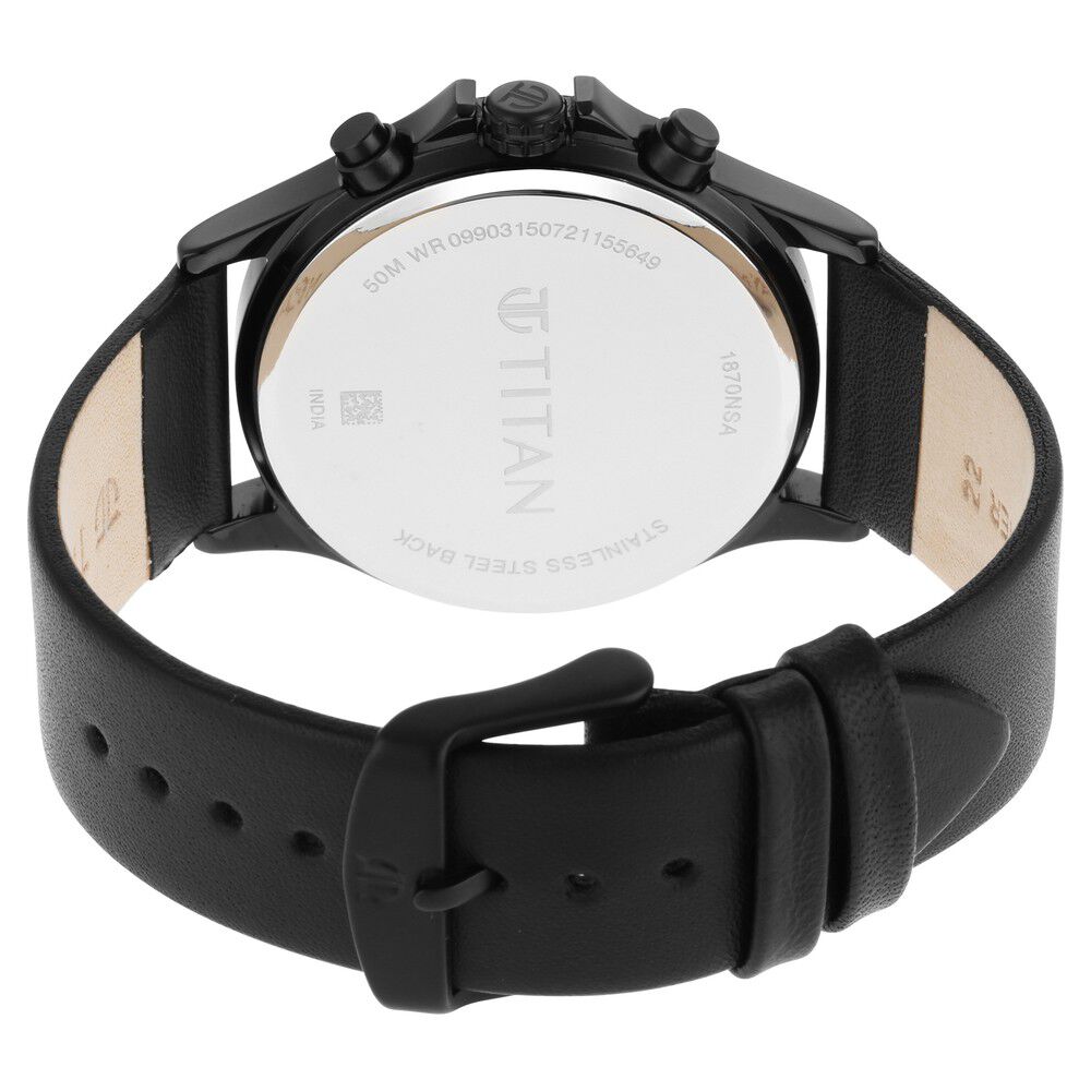 Titan Workwear Black Dial Dual Time Leather Strap watch for Men NS1870NL01