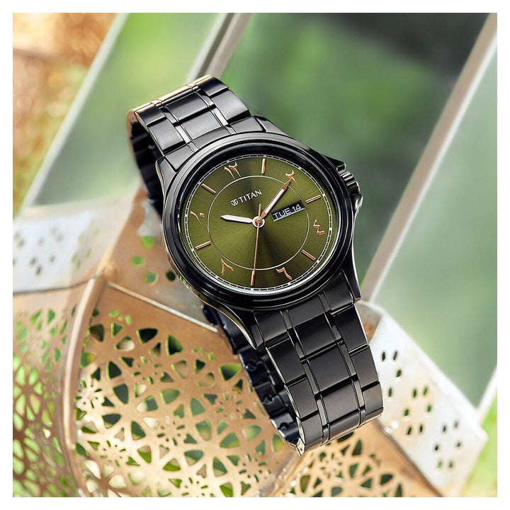 Titan Marhaba Green Dial Analog Stainless Steel Strap Watch for Men-1870NM01