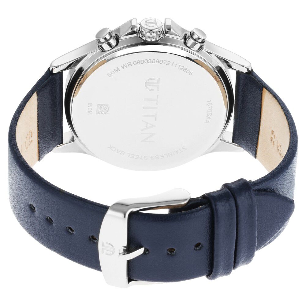 Titan Workwear Blue Dial Dual Time Leather Strap watch for Men NS1870SL01