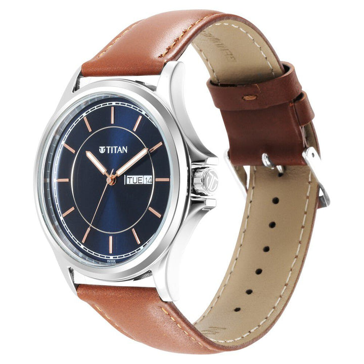 Titan Trendsetters Blue Dial Analog Leather Strap watch for Men-1870SL02