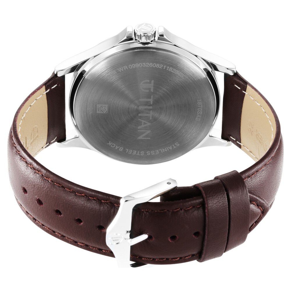 Titan Quartz Analog Silver White Dial Leather Strap Watch for Men-1870SL03