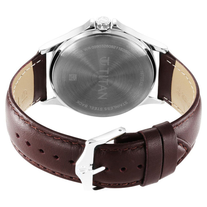 Titan Quartz Analog Silver White Dial Leather Strap Watch for Men-1870SL03