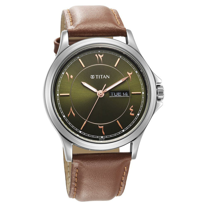 Titan Marhaba Green Dial Analog Leather Strap watch for Men-1870SL08