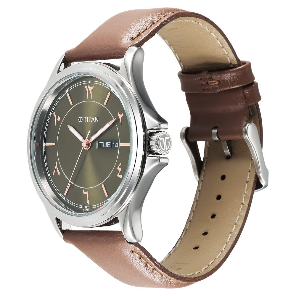 Titan Marhaba Green Dial Analog Leather Strap watch for Men-1870SL08