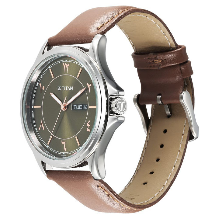 Titan Marhaba Green Dial Analog Leather Strap watch for Men-1870SL08