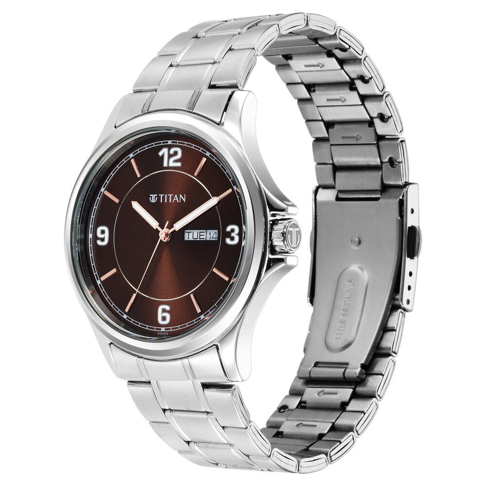 Titan Trendsetters Dark Brown Dial Analog Stainless Steel Strap watch for Men-1870SM02
