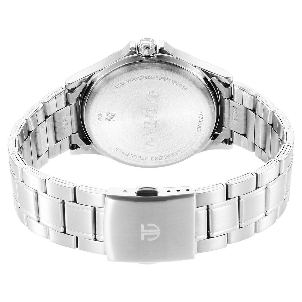 Titan Quartz Analog Blue Dial Metal Strap Watch for Men-1870SM04